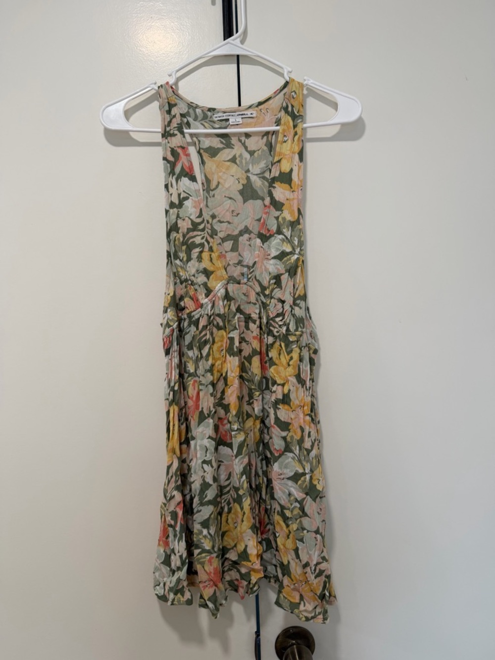 O'Neill Sleeveless Floral Midi Dress in Olive, Yellow & Pink